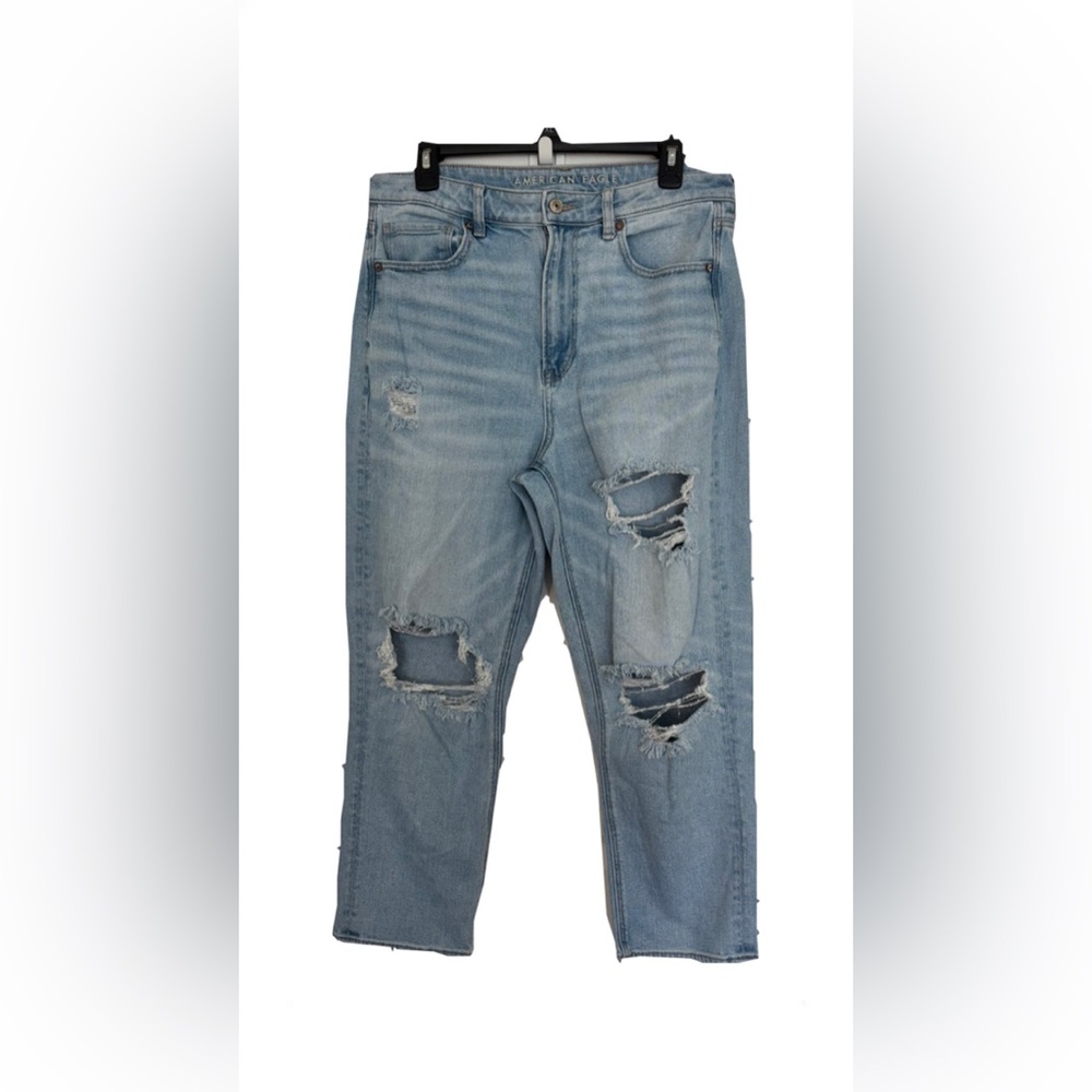 American Eagle Outfitters Distressed Light Blue Mom Straight Jeans